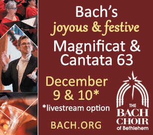 Unite in the joyous celebration of Bach’s Magnificat and Christen ätzet diesen Tag, BWV 63 at our enchanting Christmas Concert. Both written in 1723, these masterpieces
are in turn devout, playful, ebullient, and full of infectious and rhapsodic joy. The music resonates through centuries, bringing us together in shared history and vibrant musical traditions. This season we add a new dimension to our carol singing tradition. We’re excited to feature a new carol composed just for our Christmas concerts. Get ready to join in singing new and beloved carols at the conclusion of the performance. Dive into the heart of holiday tradition with us and embrace the joy of the Christmas spirit through the universal language of music.